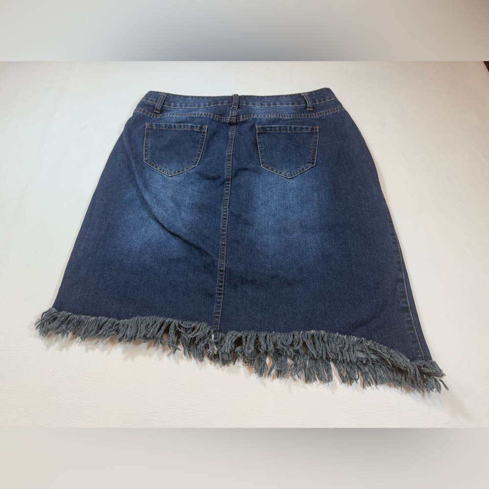 Ashley Stewart factory Distressed Asymmetrical dark blue Denim Skirt 16 (bin W) - Picture 2 of 8